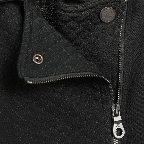 Chanel Black Wool Quilted Moto Jacket - Picture 8 of 12